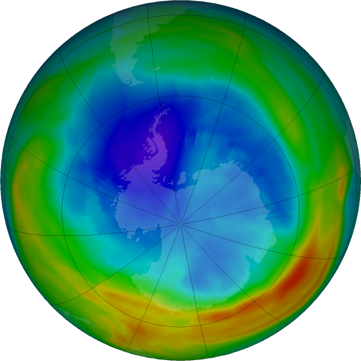 Antarctic ozone map for 19 August 2019
